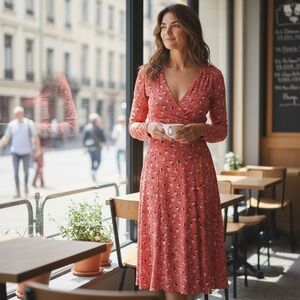 Sz 4 Boden Red Georgia Floral Faux Wrap Jersey Dress Preloved $110 MSRP